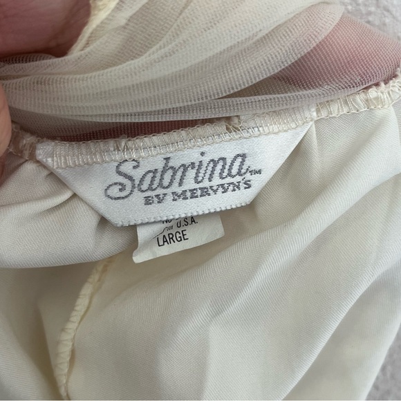 Vintage Sabrina Off White Lace Night Gown Lingerie Dress Sheer Size Large - Picture 10 of 12